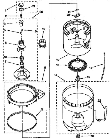 Agitator, basket, and tub