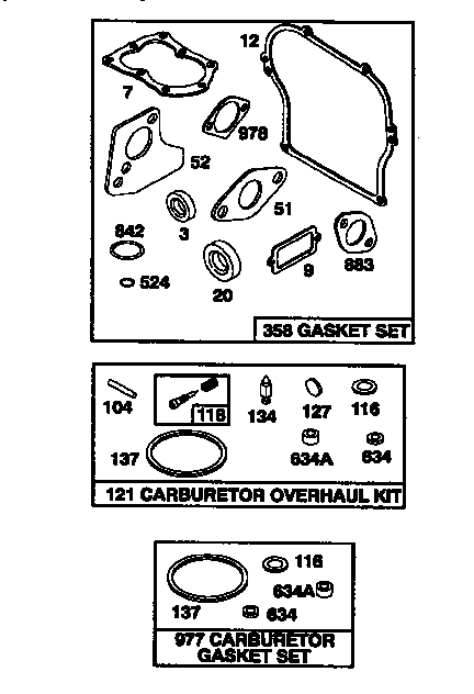 GASKET SET AND CARBURETOR OVERHAUL KIT