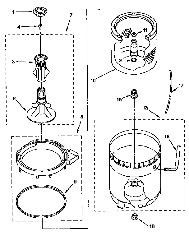 Agitator, basket and tub