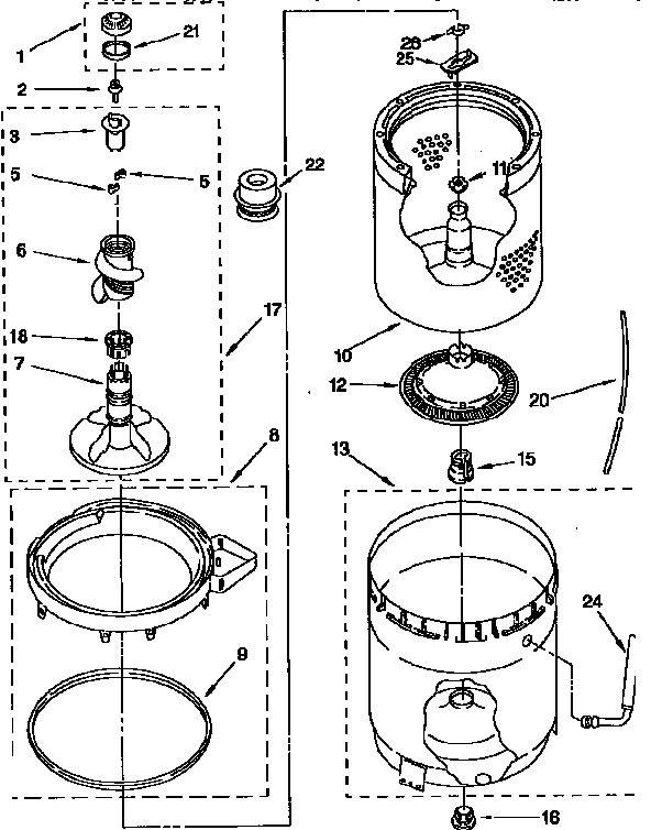 Agitator, basket and tub