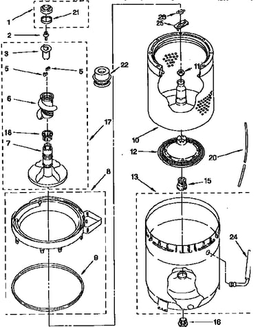 Agitator, basket and tub