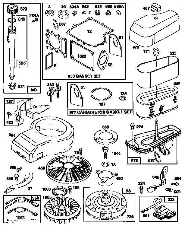 Flywheel/air cleaner assembly and gasket set
