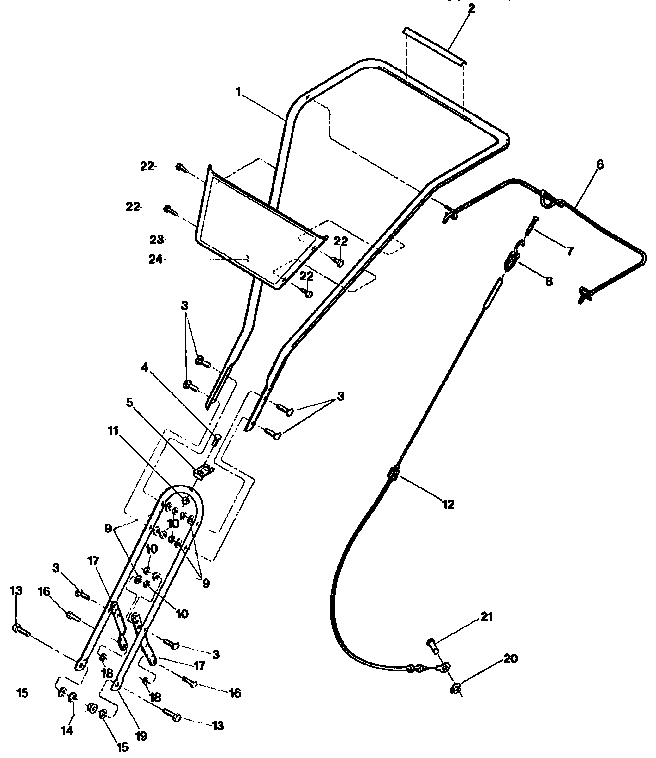 Handlebars, forward clutch cable, and handlebar mtg hardwar