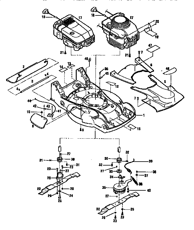 ENGINES, MOWER DECK AND BLADE ASSEMBLIES