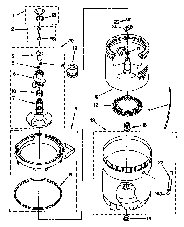 Agitator, basket and tub