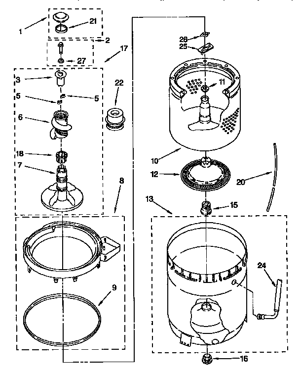 AGITATOR, BASKET AND TUB