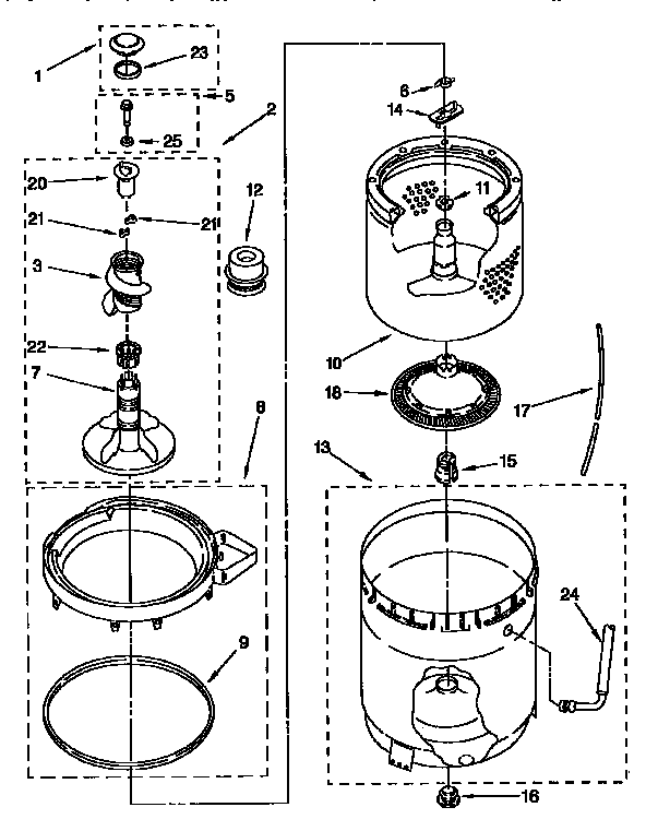 AGITATOR, BASKET AND TUB