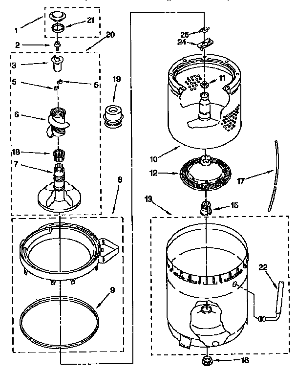 Agitator, basket and tub