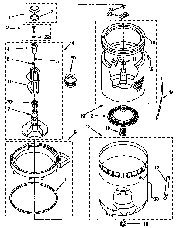 AGITATOR, BASKET AND TUB