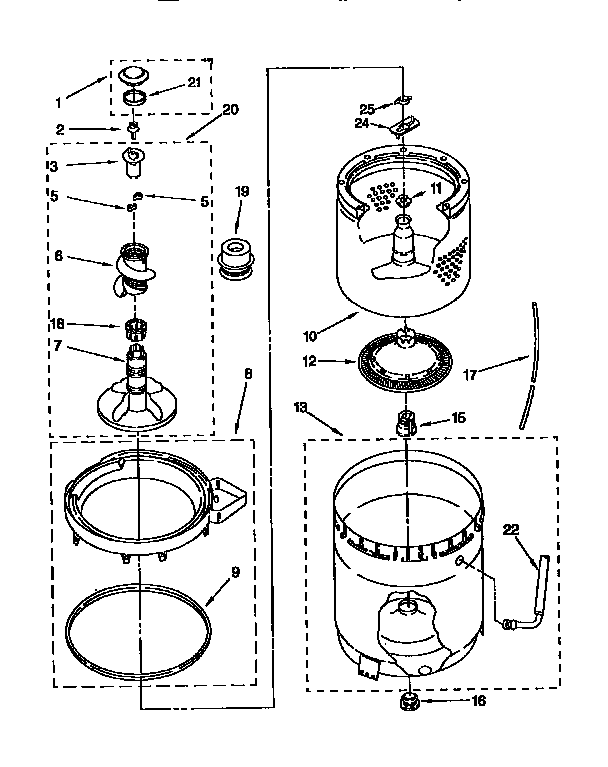 Agitator, basket and tub