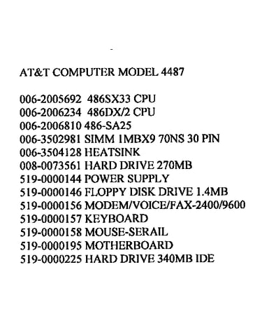 Parts list