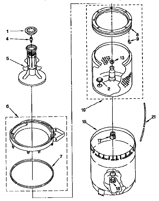 Agitator, basket and tub