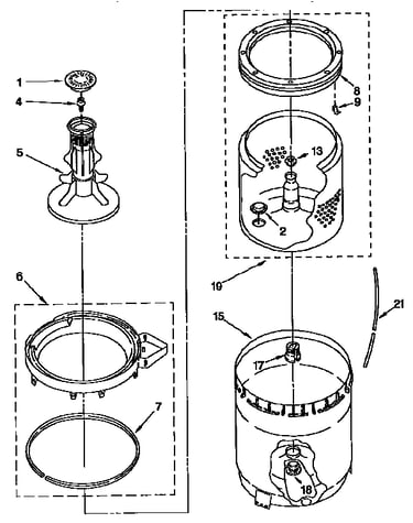 Agitator, basket and tub