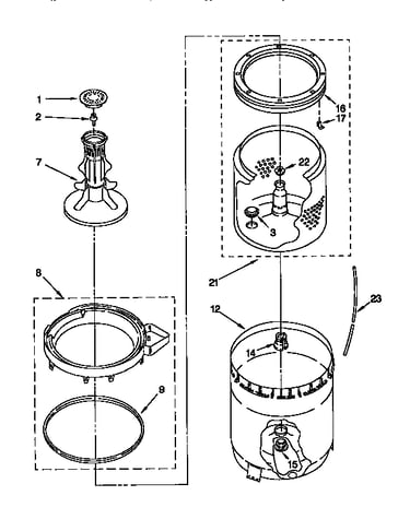 Agitator, basket and tub