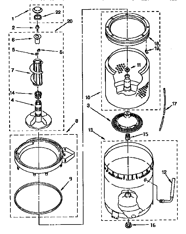 Agitator, basket and tub