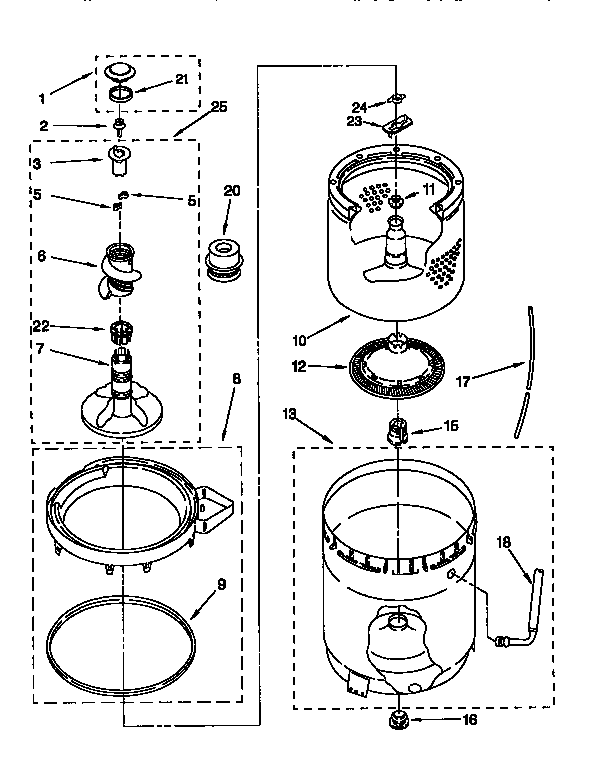 AGITATOR, BASKET AND TUB