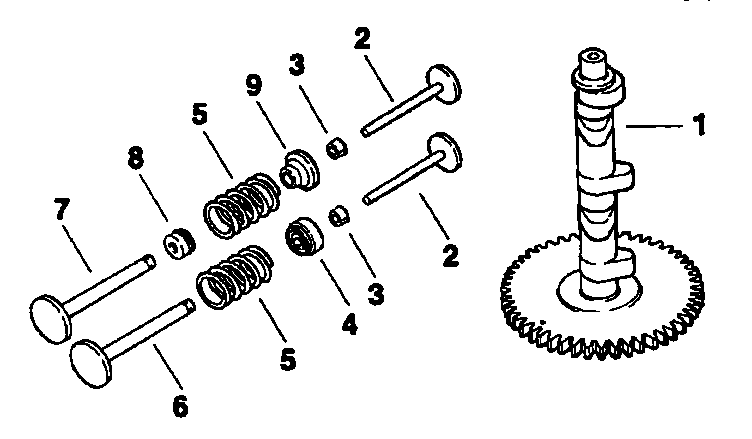 Camshaft and valves