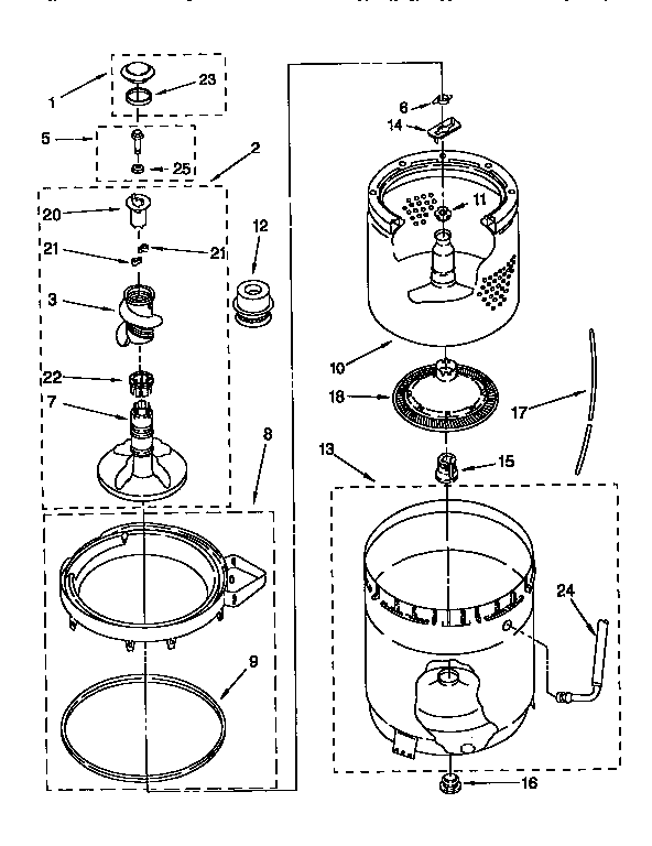 AGITATOR, BASKET AND TUB