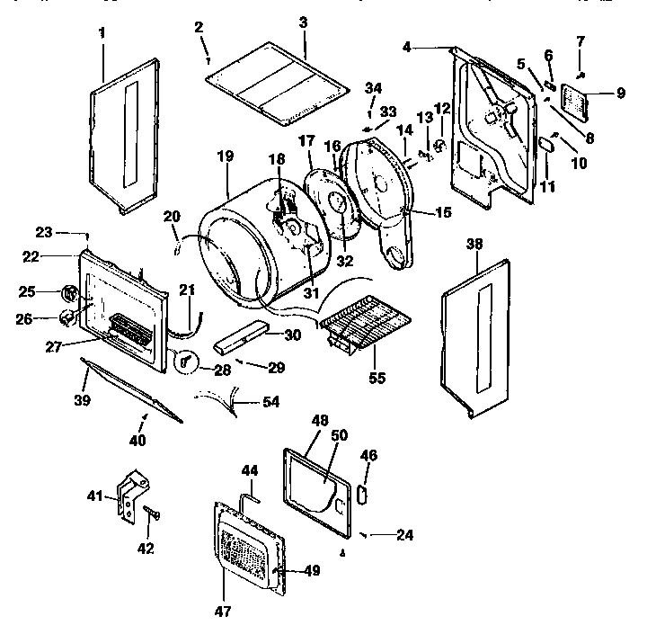 Dryer, cabinet, drum, heater