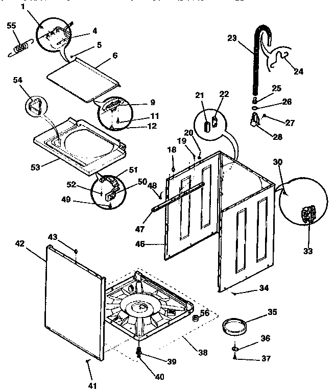 Washer-cabinet, top panel, base