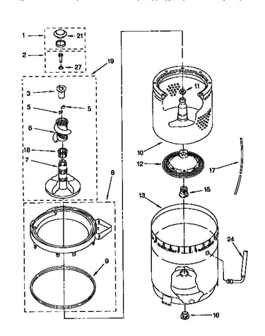 Agitator, basket and tub