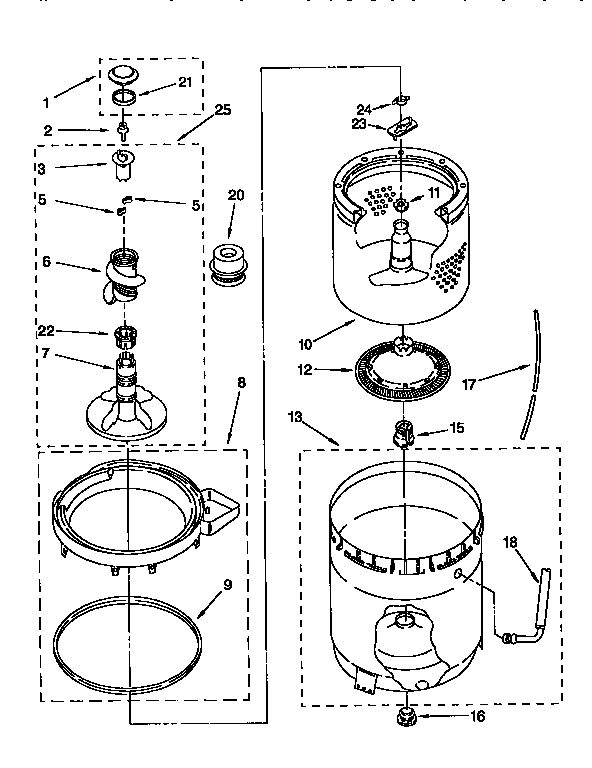 AGITATOR, BASKET AND TUB