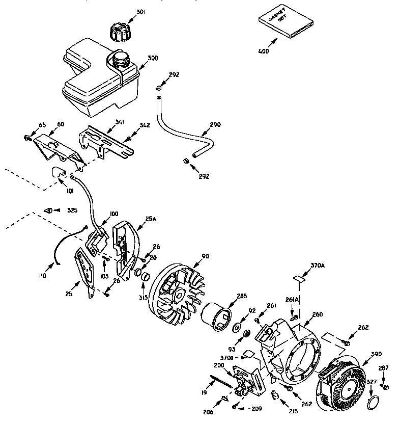 Fuel tank and flywheel assembly