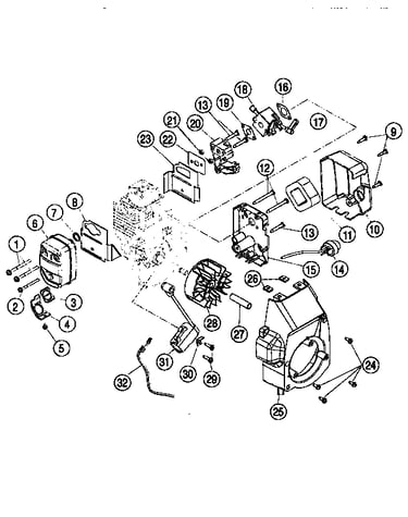 Carburator and muffler assemblies