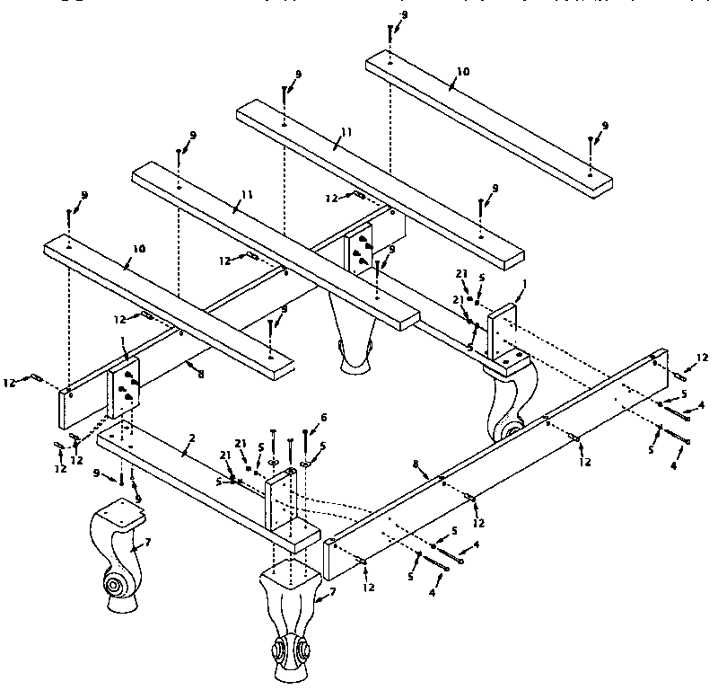 Frame and leg assembly