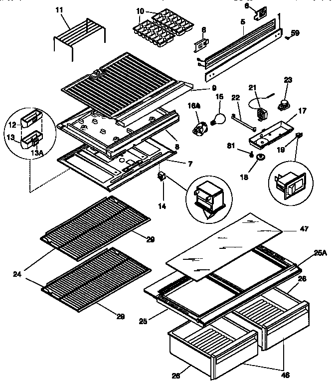 Separator and shelves