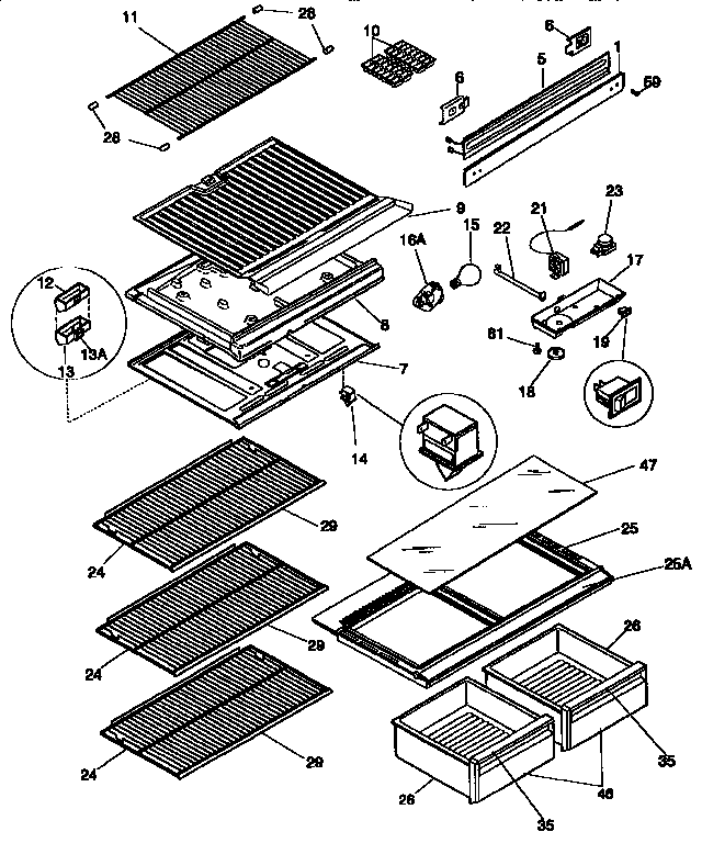 Separator and shelves