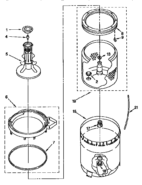 AGITATOR, BASKET AND TUB