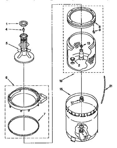 Agitator, basket and tub