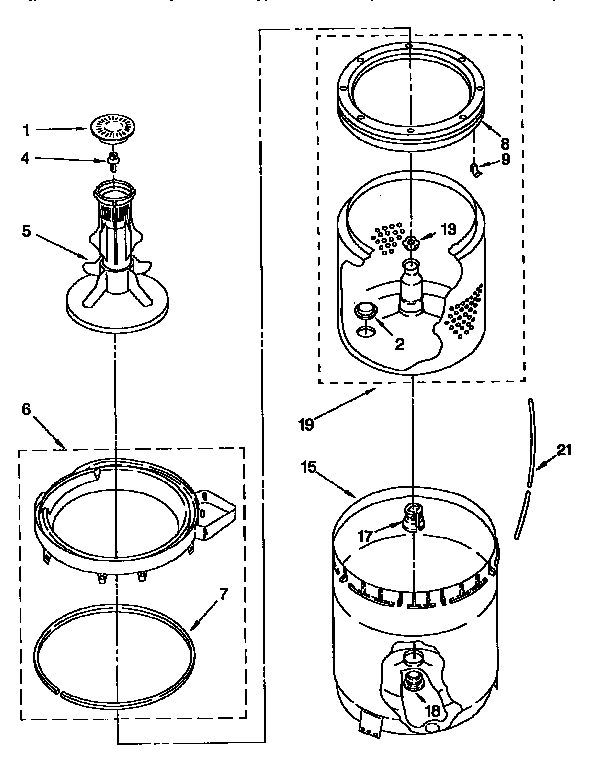 AGITATOR, BASKET AND TUB