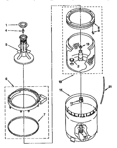 Agitator, basket and tub