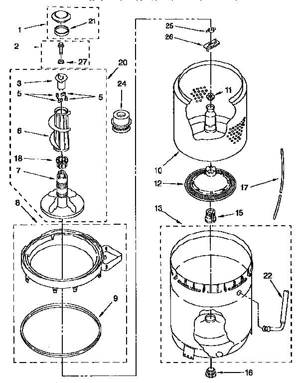 Agitator, basket and tub