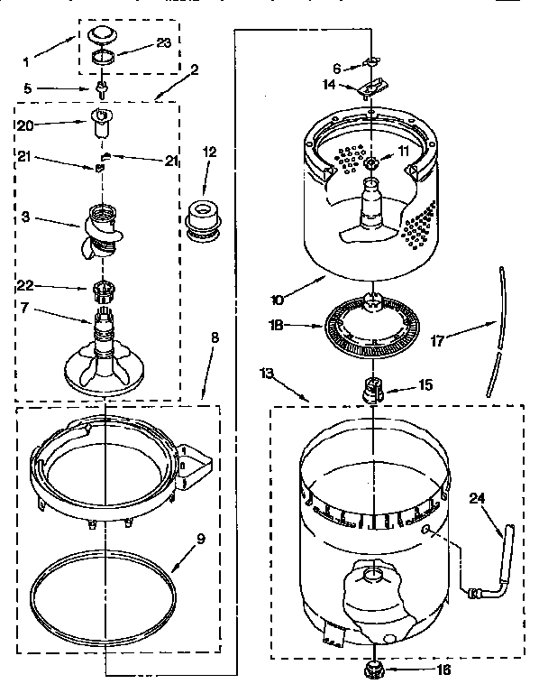 Agitator, basket and tub