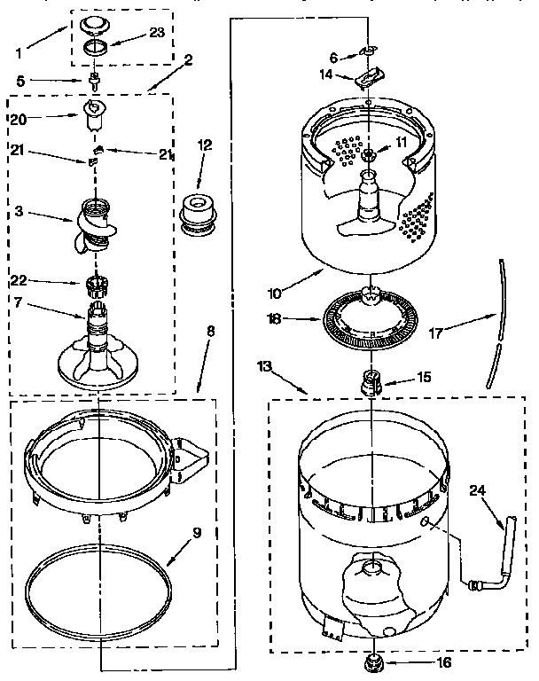 Agitator, basket and tub