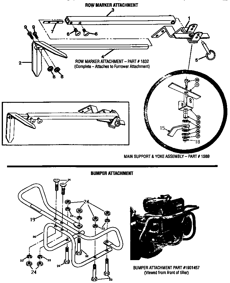 Row marker & bumper attachments