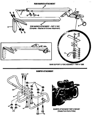 Row marker & bumper attachments