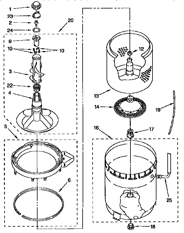 AGITATOR, BASKET AND TUB