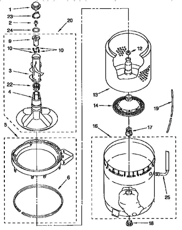 Agitator, basket and tub