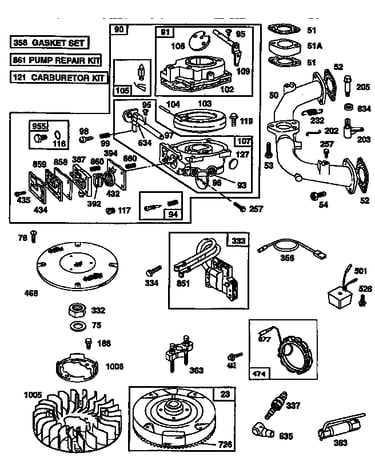 Carburetor and flywheel assembly