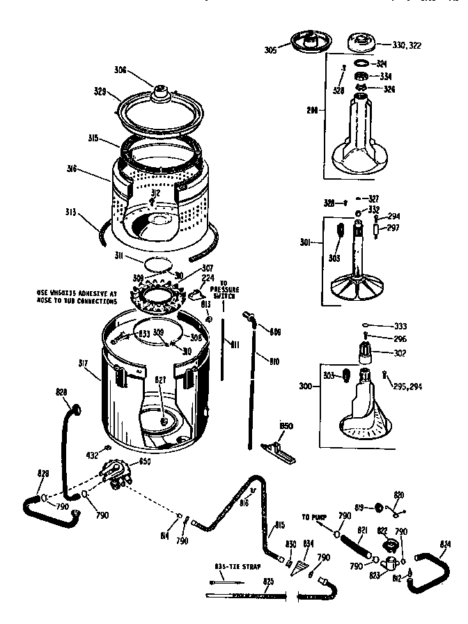 Tub, basket and agitator