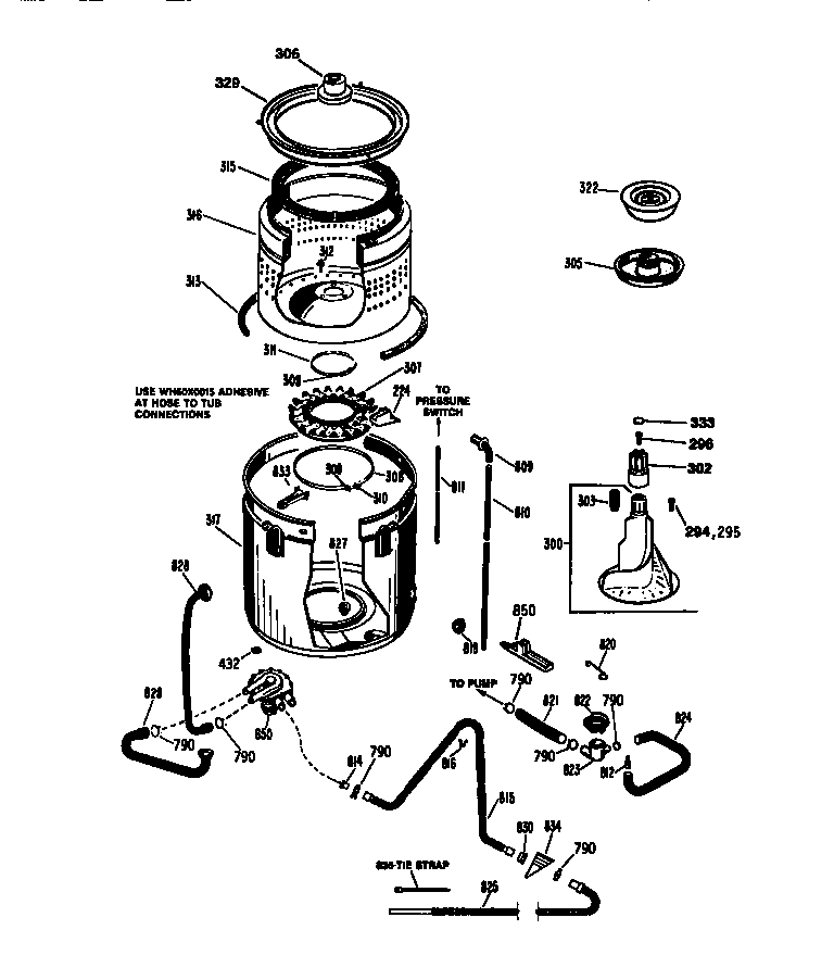 Tub, basket and agitator