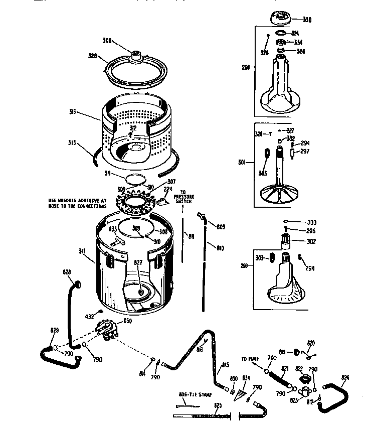 Tub, basket and agitator