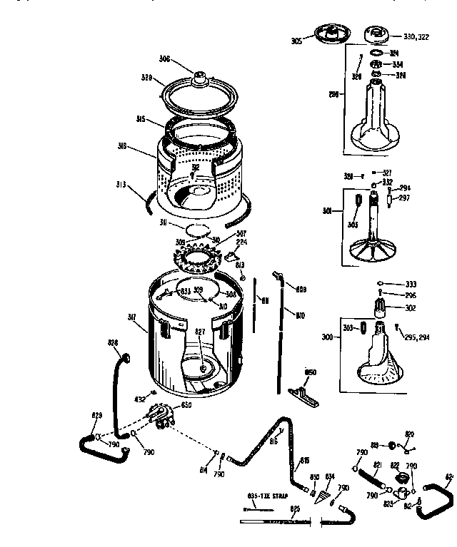Tub, basket and agitator