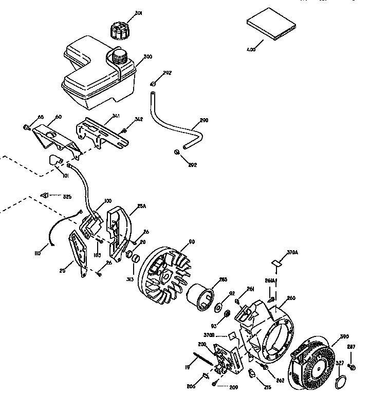 Fuel tank and flywheel assembly