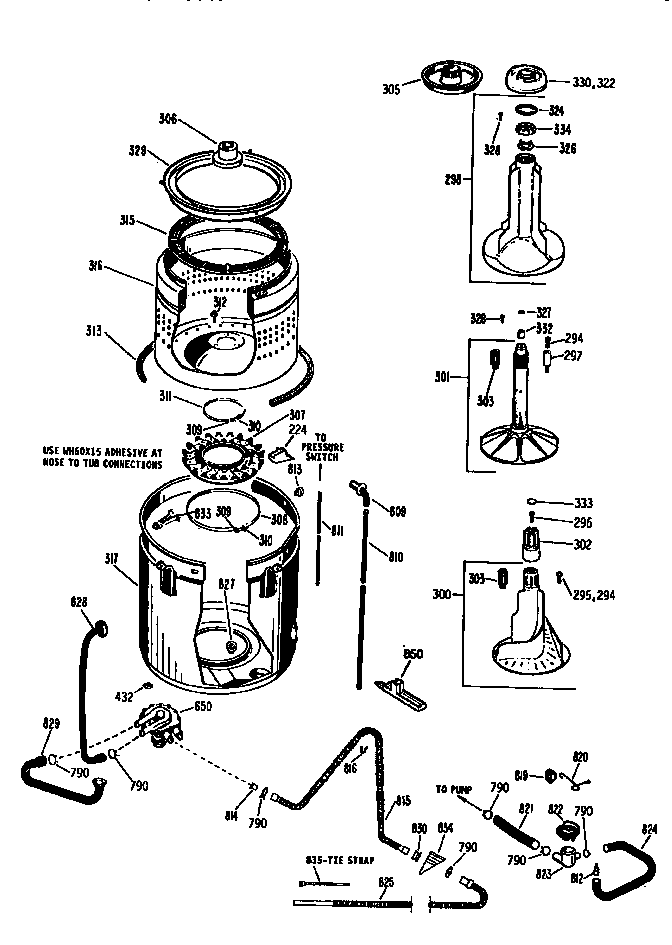 Tub, basket and agitator