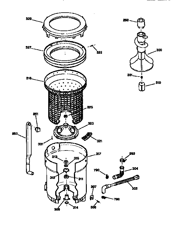 Tub, basket and agitator
